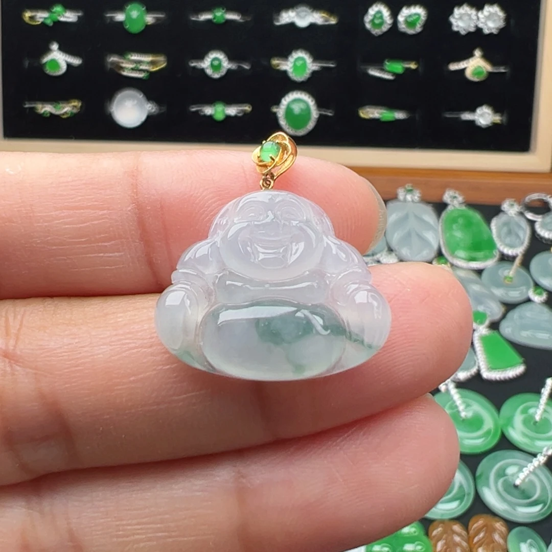颈饰18K金镶嵌翡翠佛
