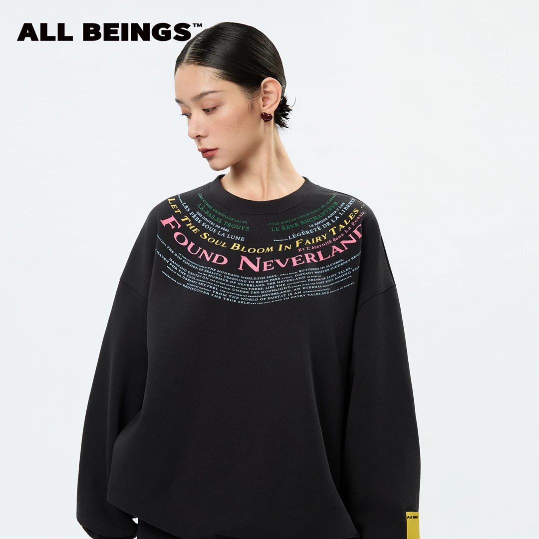 ALL BEINGS25AW设计师新款彩色诗句圆领印花秋冬百搭卫衣女