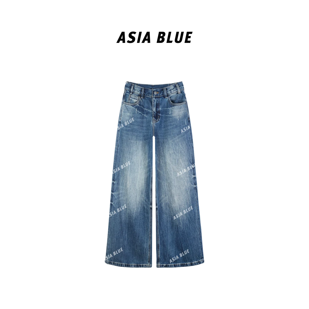 【ASIA BLUE】无弹复古水洗纹理感宽松阔腿牛仔裤YX80055
