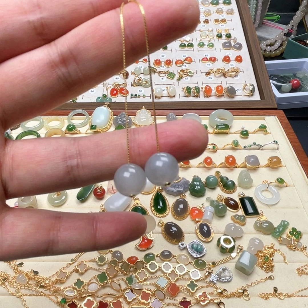 和田玉耳线银S925镶嵌