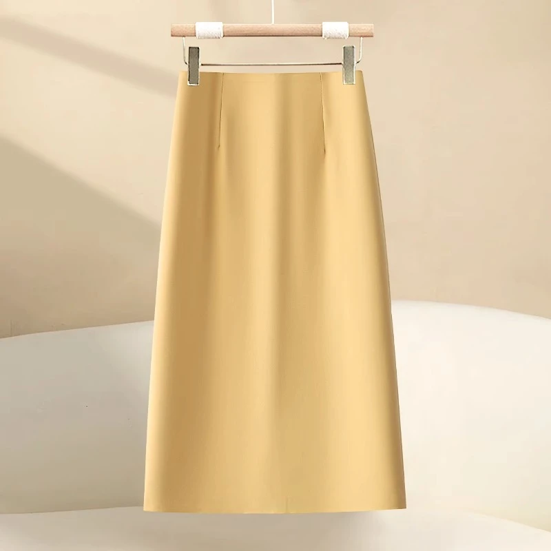 黄色a字半身裙女春秋季2025新款后开叉直筒西装裙气质百搭包臀裙