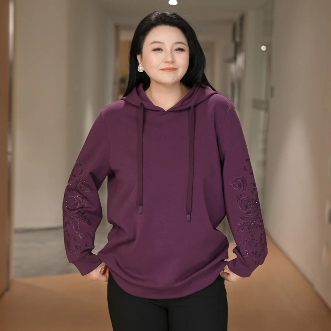 【空气层】MsShe大码女装2025冬显瘦宽松烫钻刺绣连帽卫衣B2512013