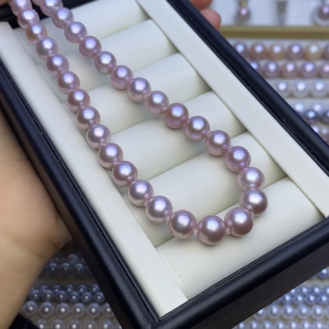 淡水珍珠银S925镶嵌颈饰无核 灰粉紫