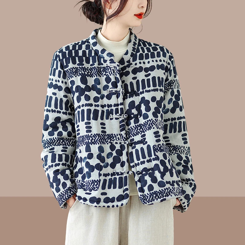 中国风老布禅意加棉加厚棉衣外套女冬季时尚新款汉服棉麻棉袄上衣