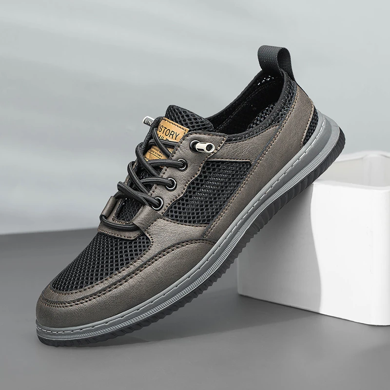 春季男鞋2025新款透气网面透气防臭休闲鞋子男士潮流百搭复古板鞋
