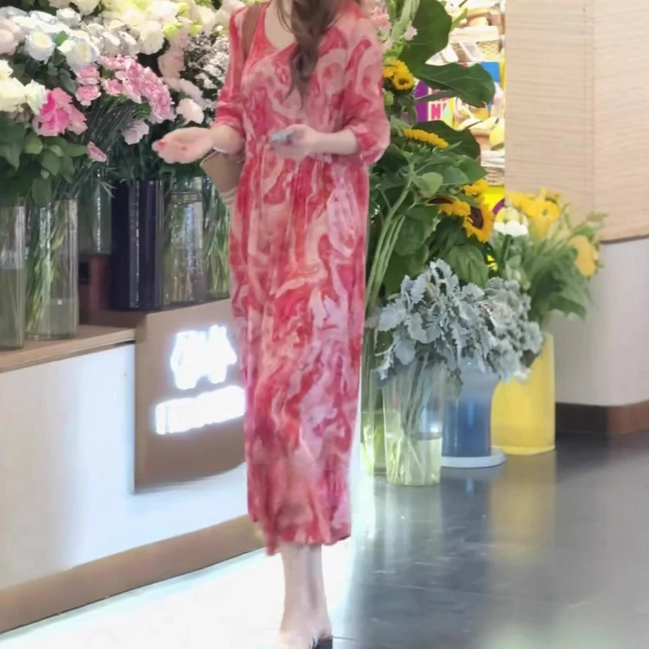 夏季收腰套头法式减龄连袖气质显瘦碎花吊带裙连衣裙