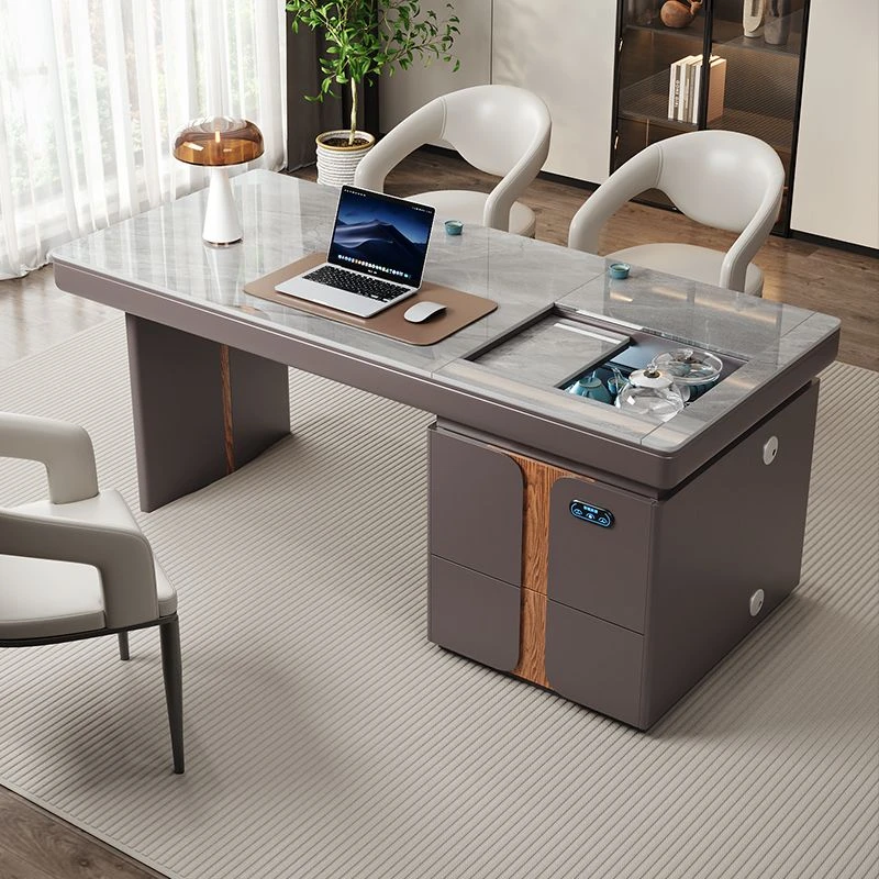 2025创意流行经济型新款茶桌书桌一体现代简约高档智能语音升降茶