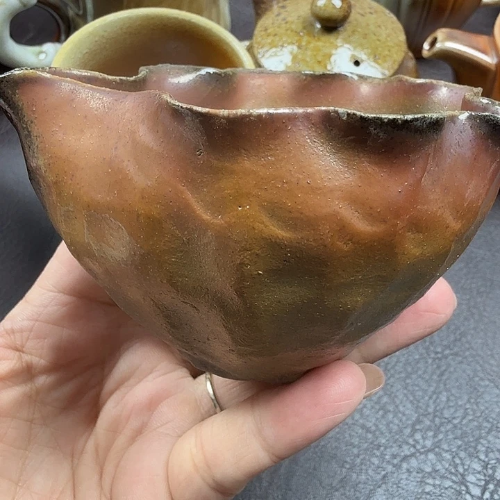 手工手作柴烧荷花公道杯