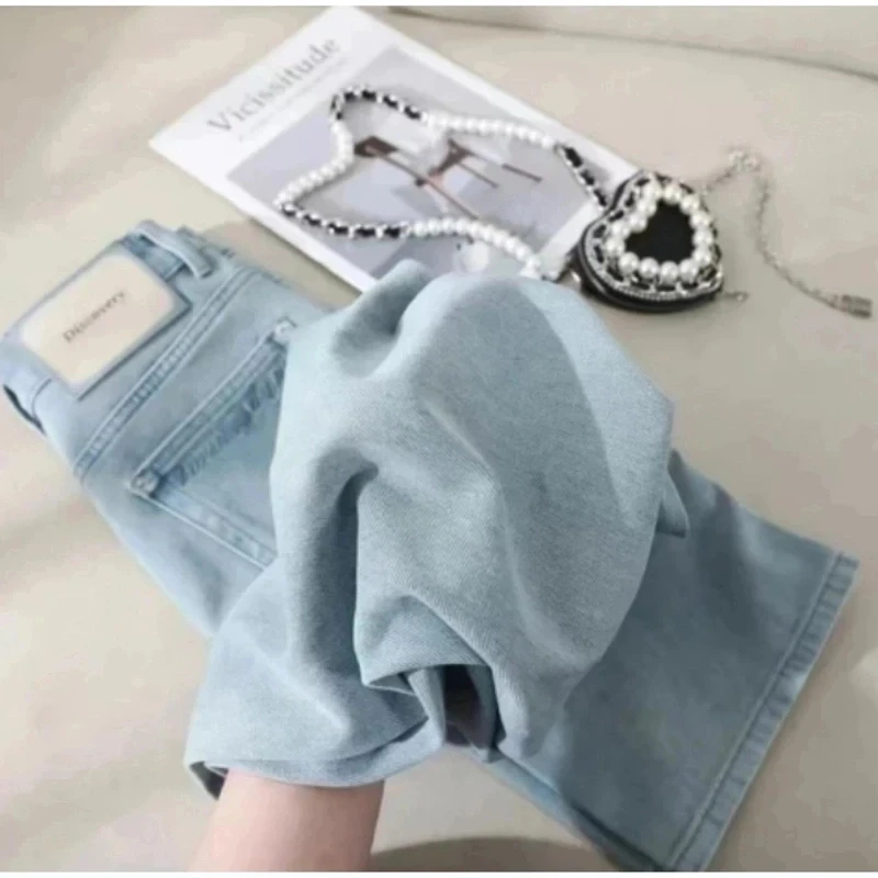 夏季新款窄版阔腿裤薄款高腰牛仔裤女冰凉垂感爆款裤子