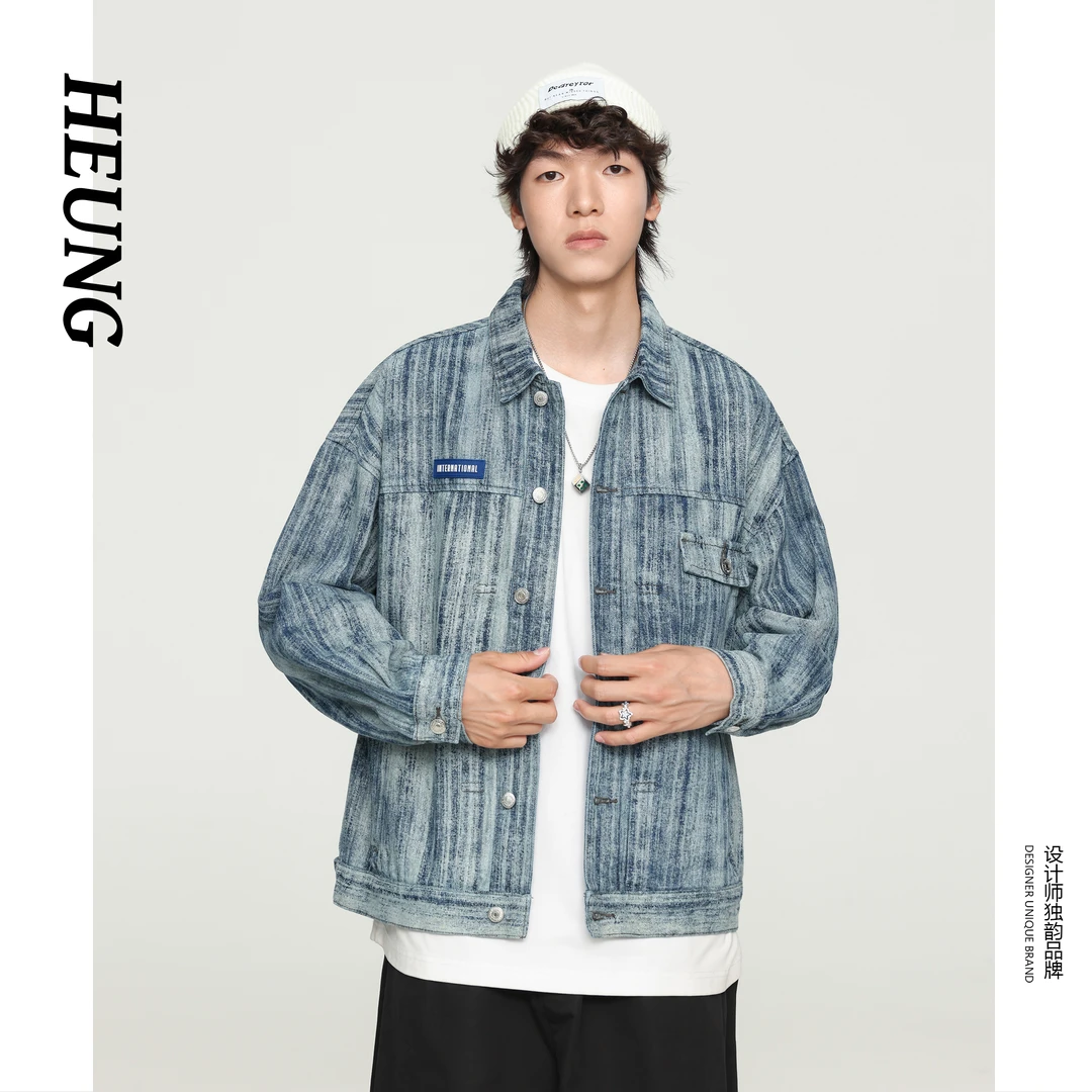 小众感帅气复古水洗肌理纯棉潮牌牛仔外套男士春季宽松休闲夹克