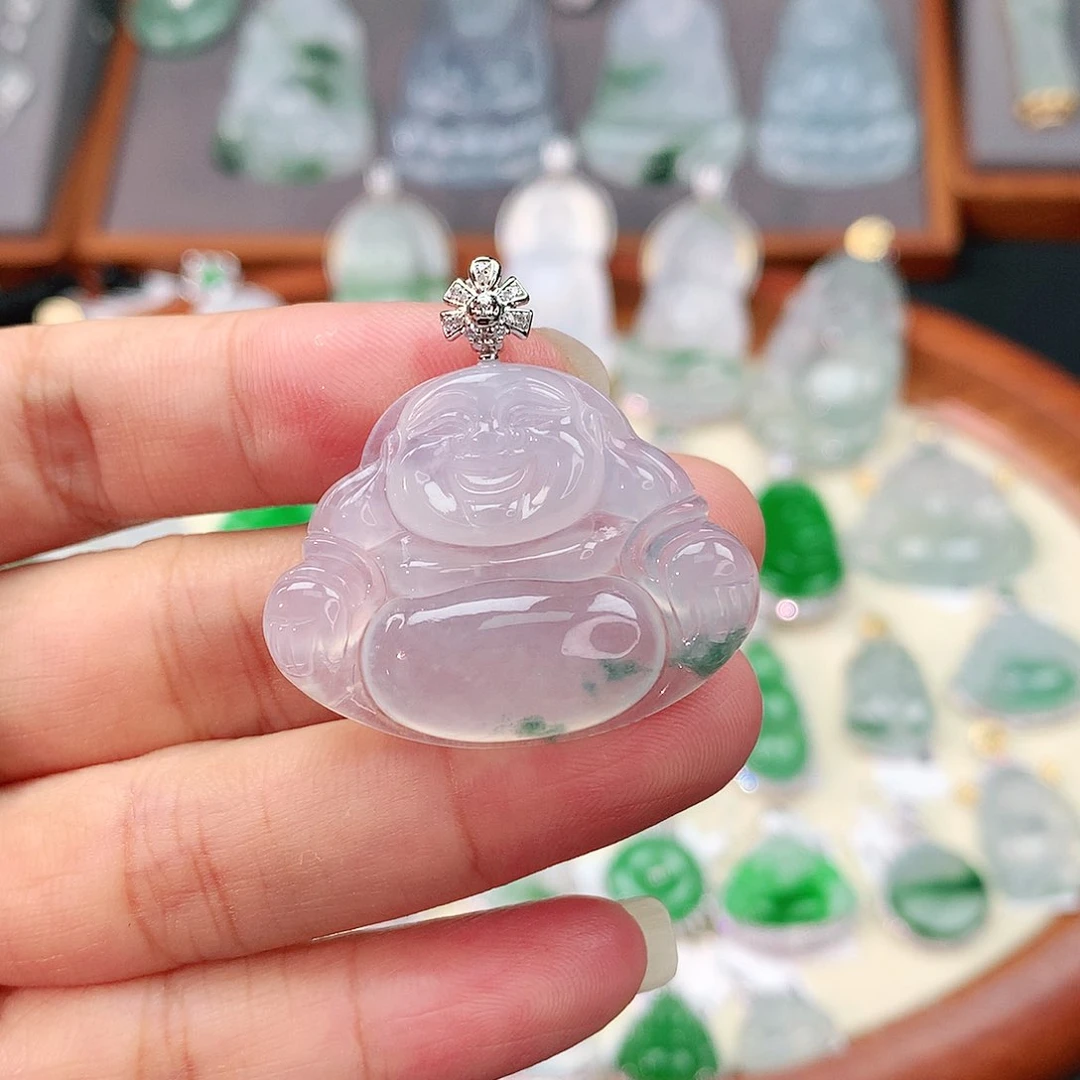 颈饰18K金镶嵌翡翠佛公