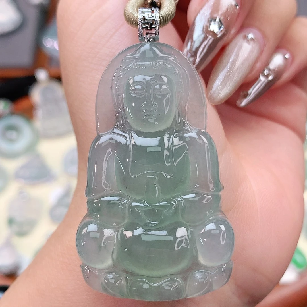翡翠挂件18K金镶嵌观音