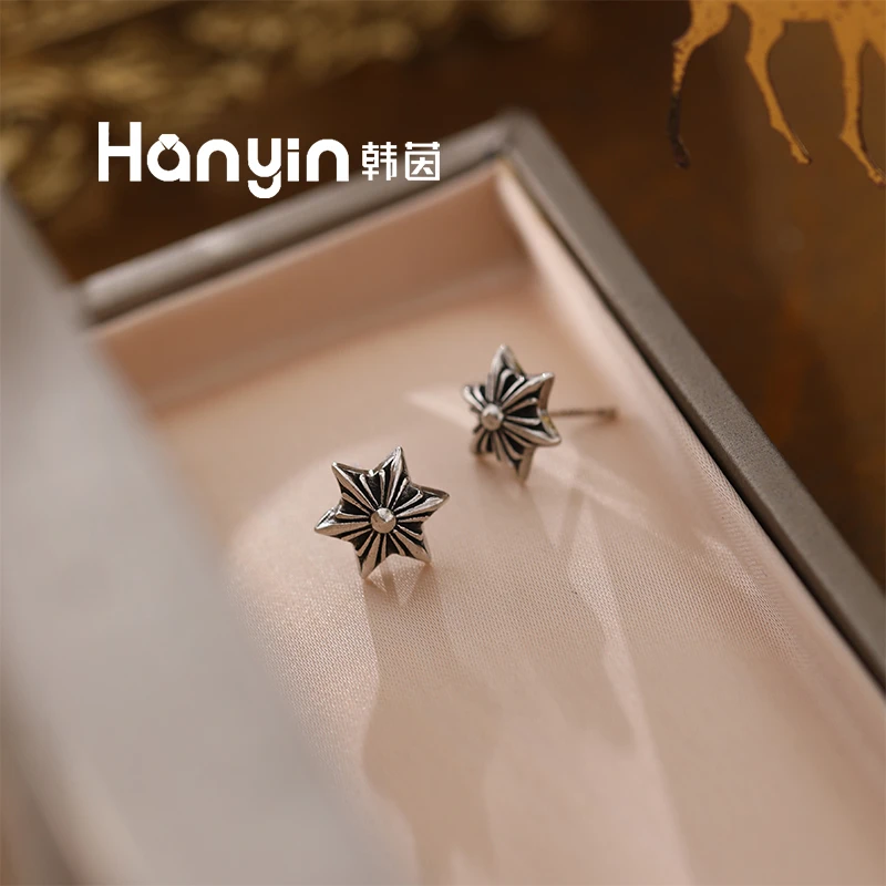 铜合金耳饰 925银针高定轻奢八芒星雪花耳钉小众高级感AAA