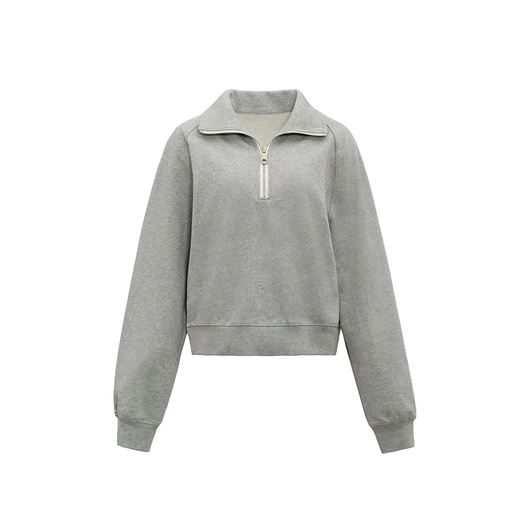 【剧组女主灰色polo卫衣】白百合同款紧密潮棉半拉链上衣W23CG288