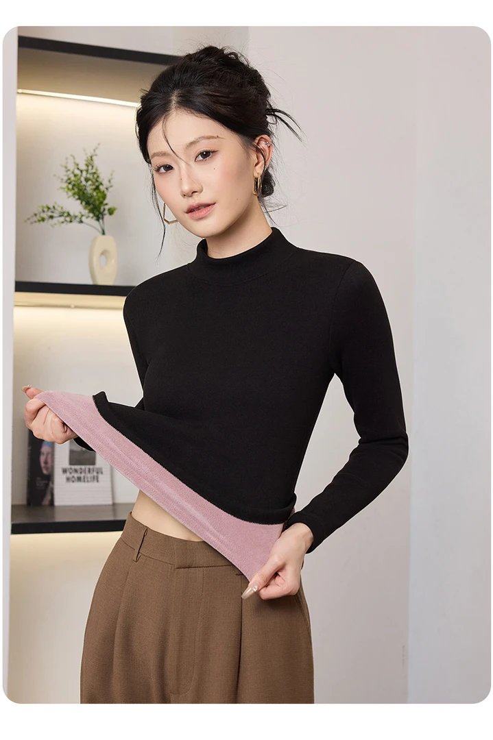 现货！【加绒加厚】半高领奥粒绒保暖打底衫上装