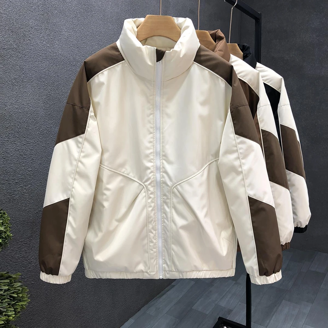 彪博拼接羽绒服男款冬季宽松版加厚外套2025新款男士潮牌时尚上衣