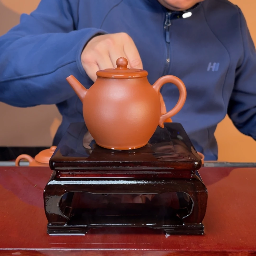 茶壶紫砂高端180cc红泥平盖翁型壶