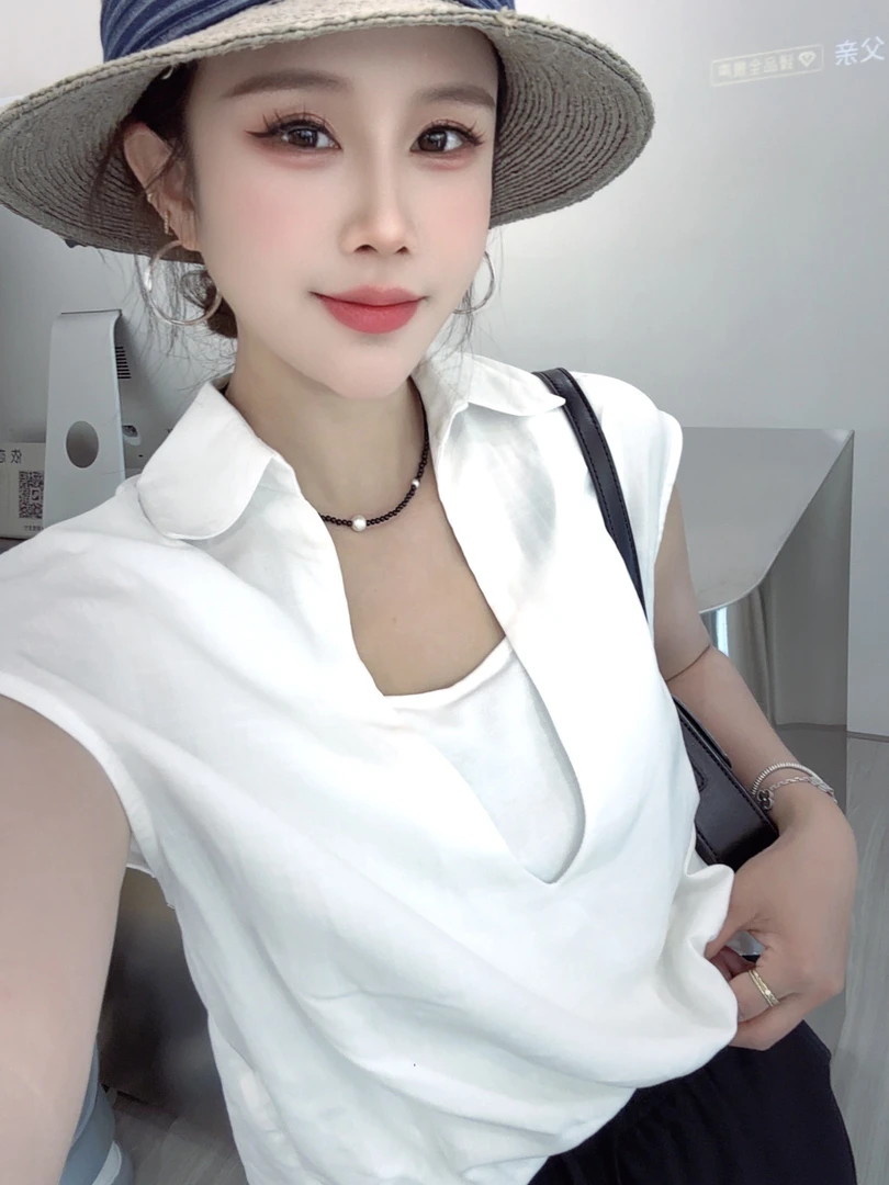 恰逢景梅子自留款小衫夏季时尚宽松显瘦气质洋气假两件飞飞袖衬衫