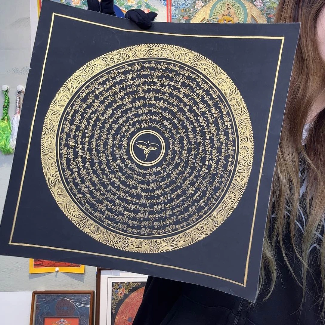 卷轴画纯手绘唐卡六字真言30厘米左右