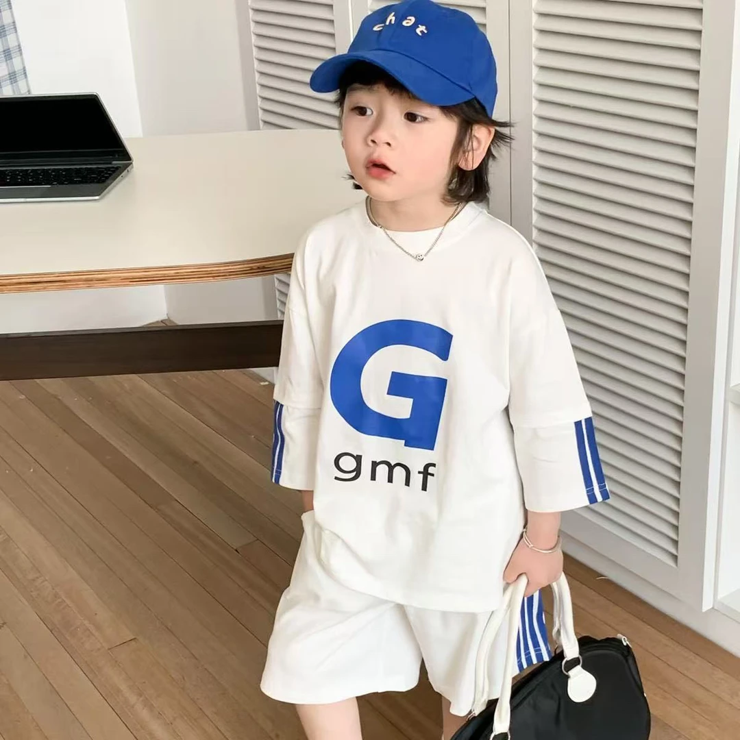 【编号R761】GT3206-03-儿童大G字母休闲套装 白色-GMF