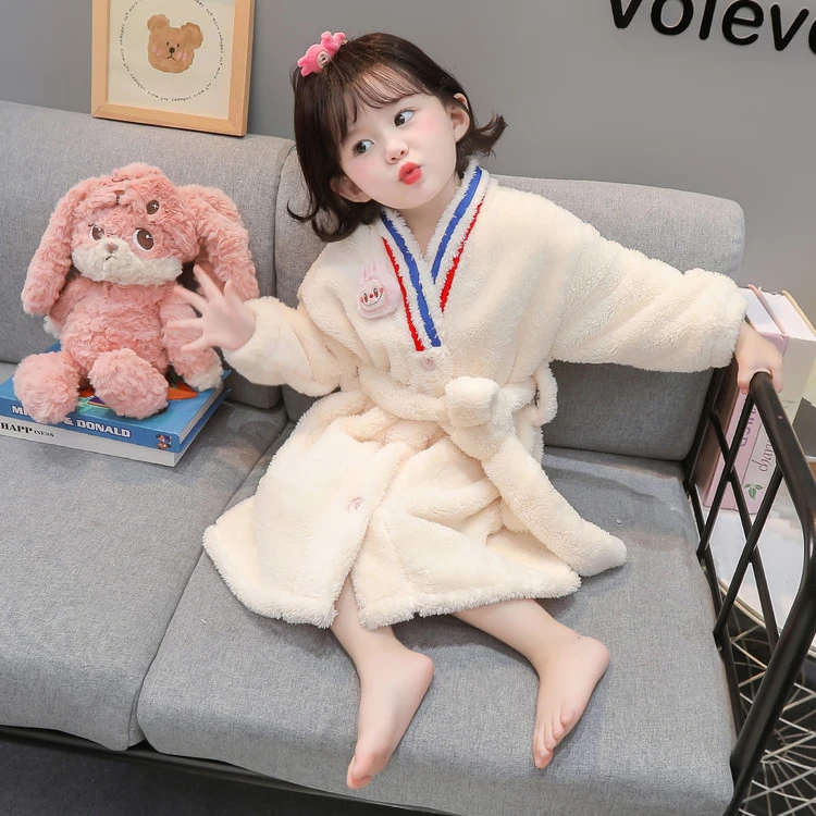 高品质女童珊瑚绒睡袍秋冬季法兰绒小公主女孩儿童浴袍吸水速干