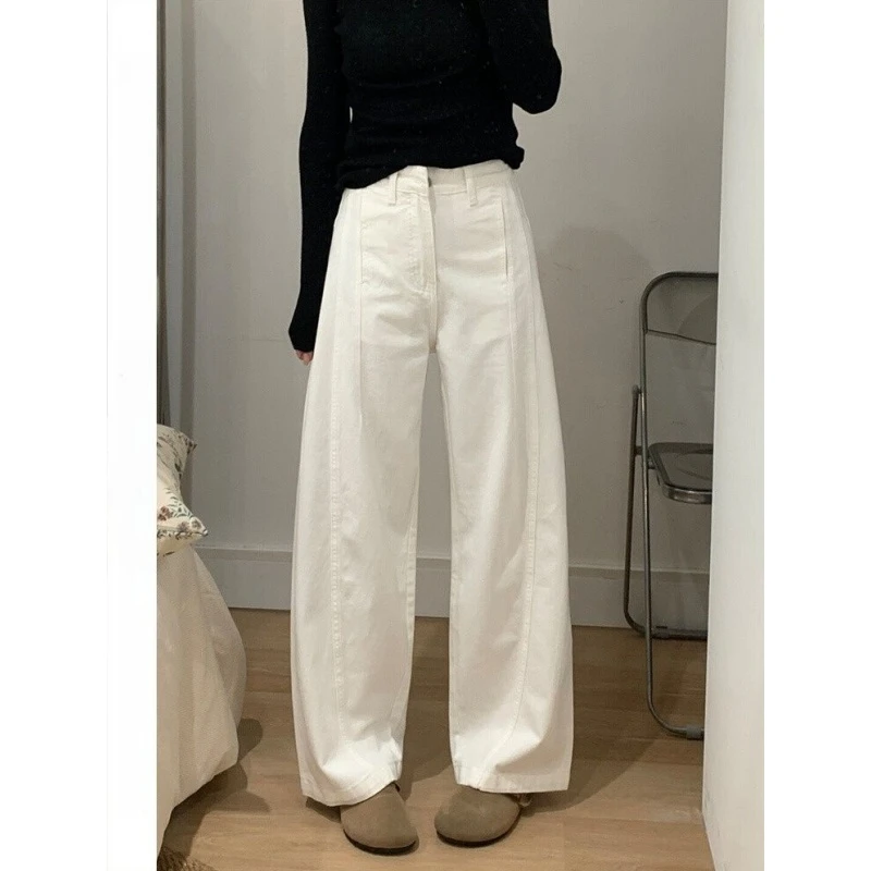 白色阔腿牛仔裤女春季2025新款高腰宽松高级垂感弯刀高个子直筒裤