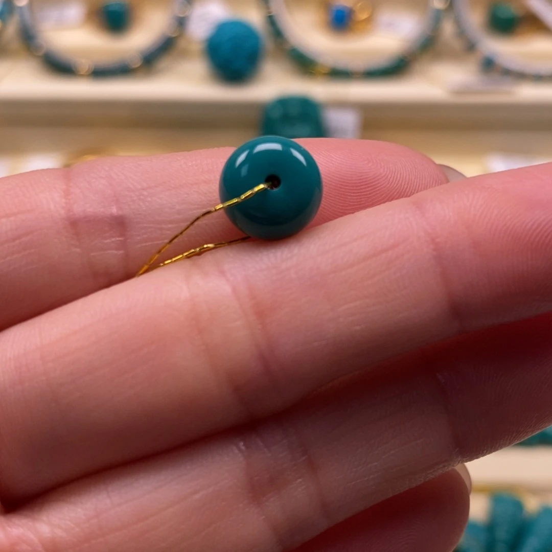 绿松石珠宝奇石未镶嵌直径9.9×7鼓珠