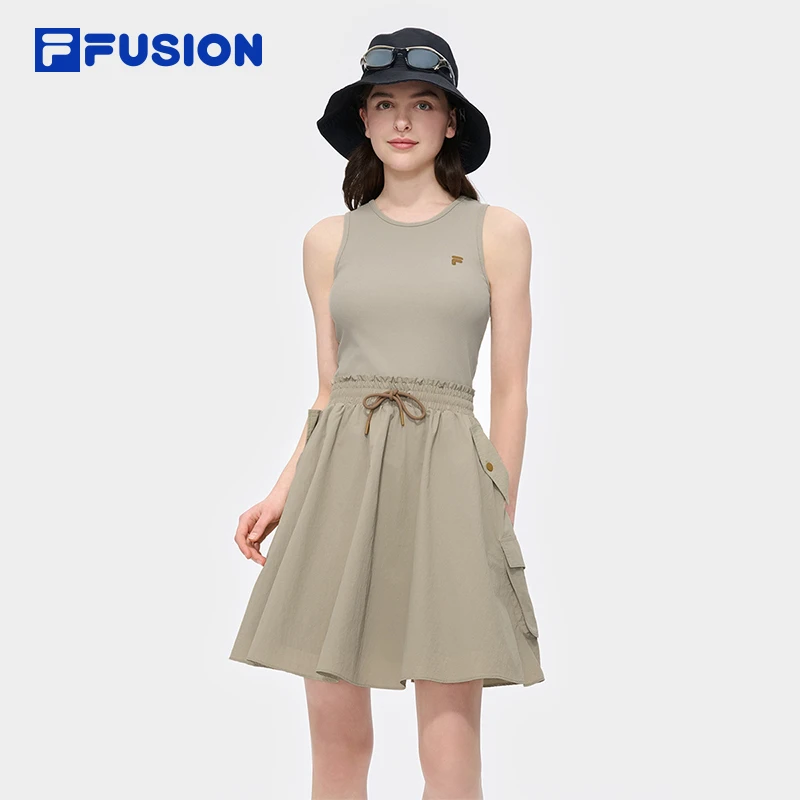 FILA FUSION斐乐潮牌女连衣裙夏新休闲工装无袖连身裙T11W527309F