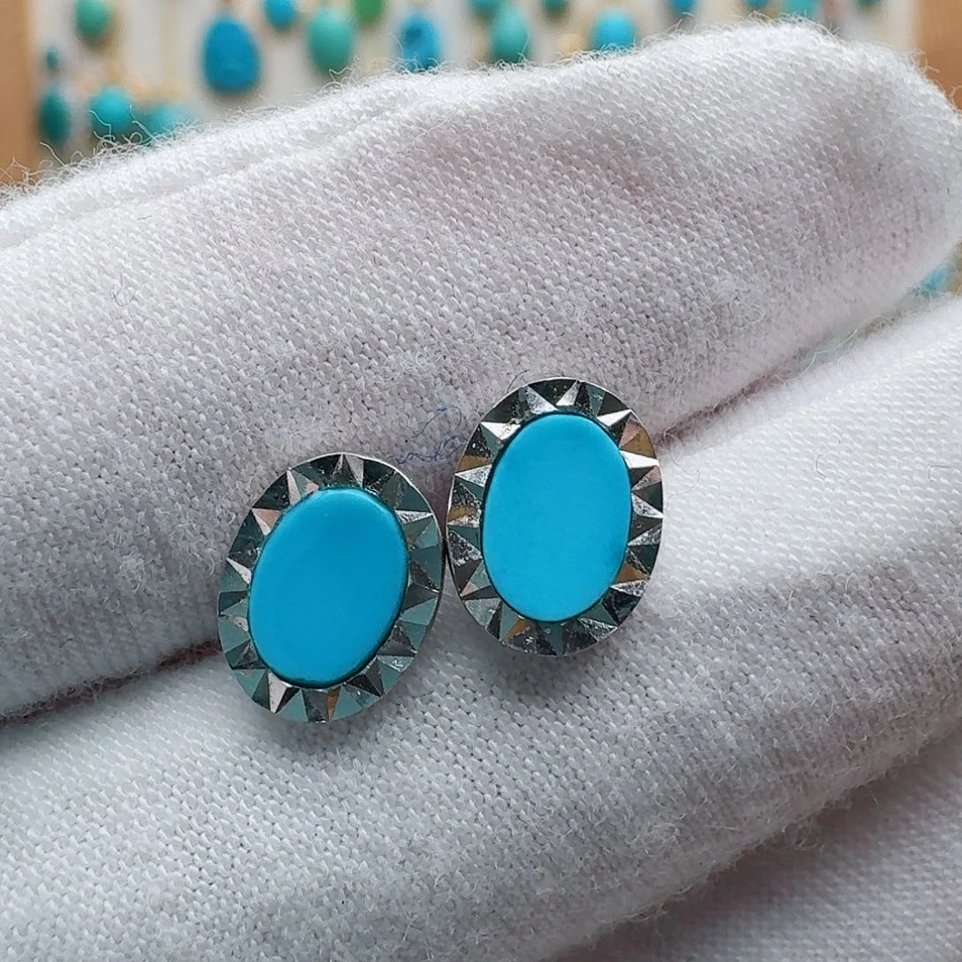 绿松石银S925镶嵌耳饰