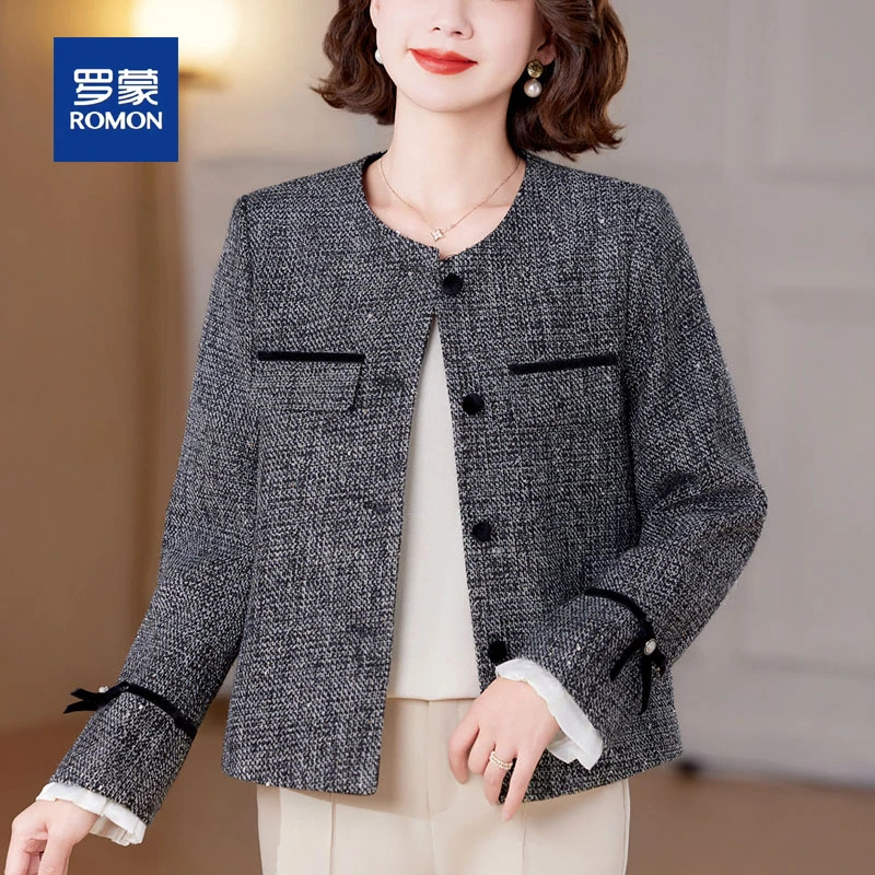 罗蒙小香风妈妈春秋装短款外套女新款时尚休闲百搭中老年女装上衣