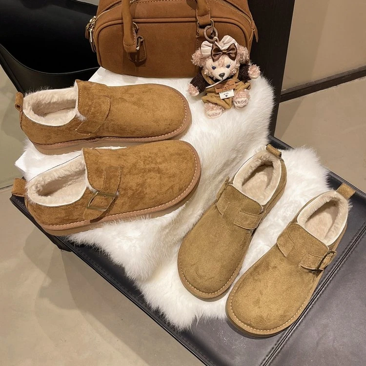 平底平跟爆款大棉加厚秋冬百搭毛毛鞋雪地棉勃肯鞋女休闲一脚蹬