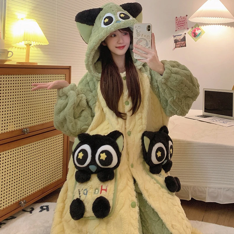 新年睡袍女款秋冬季2025新款加绒加厚保暖睡衣法兰绒冬天家居服