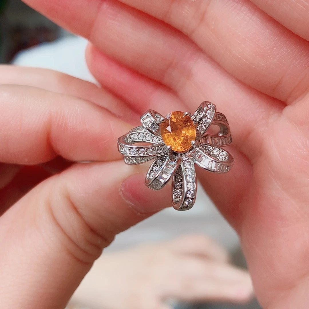 石榴石（芬达石）戒指银S925镶嵌