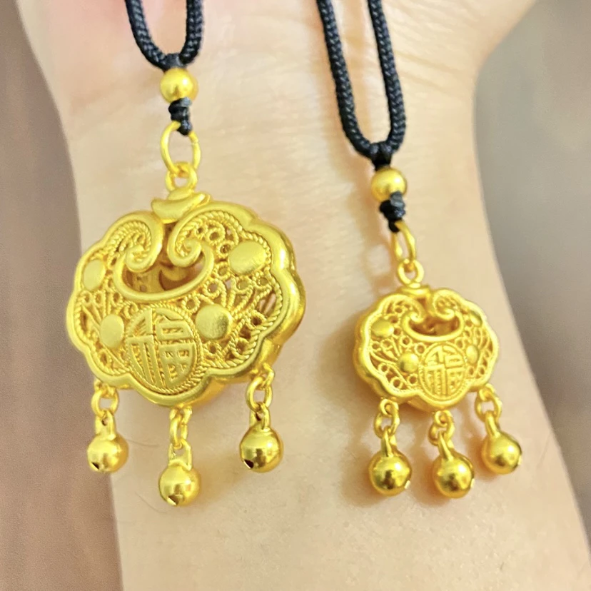 铜合金吊坠 金店同款平安福锁吊坠配编织绳长命锁挂坠时尚百搭