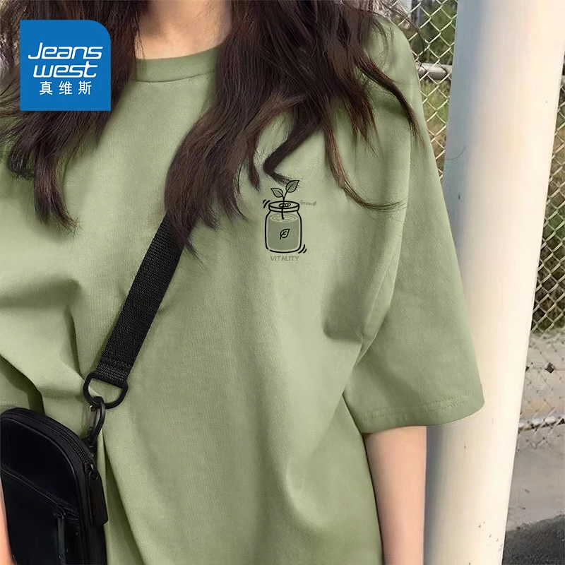 真维斯短袖t恤女夏季2025新款纯棉宽松体恤衫学生小众设计感上衣