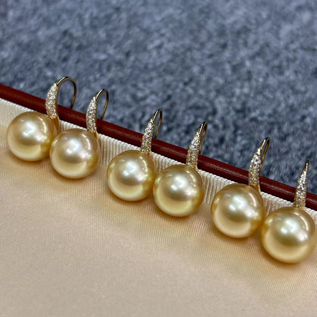 【浓金无暇】海水南洋金珠耳钩 11-12mm 多样性发一