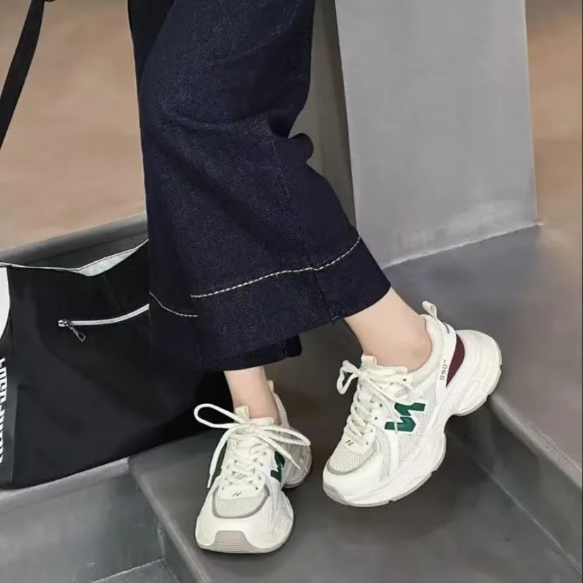 C4283  绿色  时尚厚底圆头系带女休闲运动老爹鞋