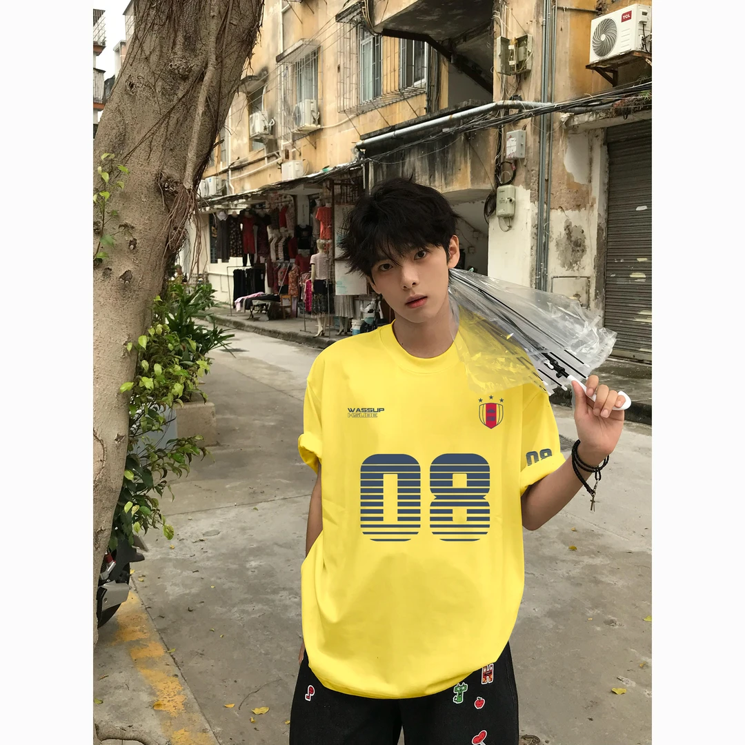 WASSUP HSUBE美式街头风数字印花纯棉短袖男女款慵懒风百搭T恤