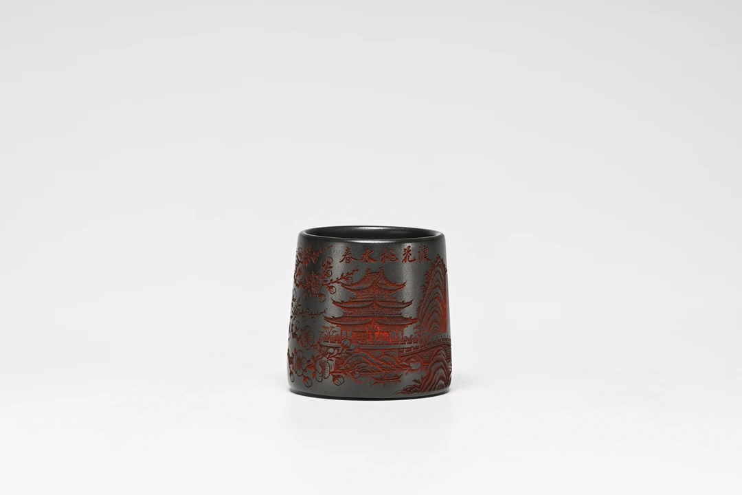 宜兴紫砂杯原矿紫砂刻绘茶杯主人杯