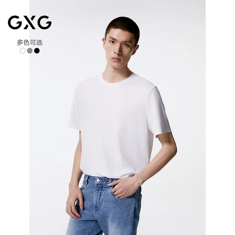 GXG男装 多色质感印花简约圆领短袖T恤 24秋季新品#G24X443123