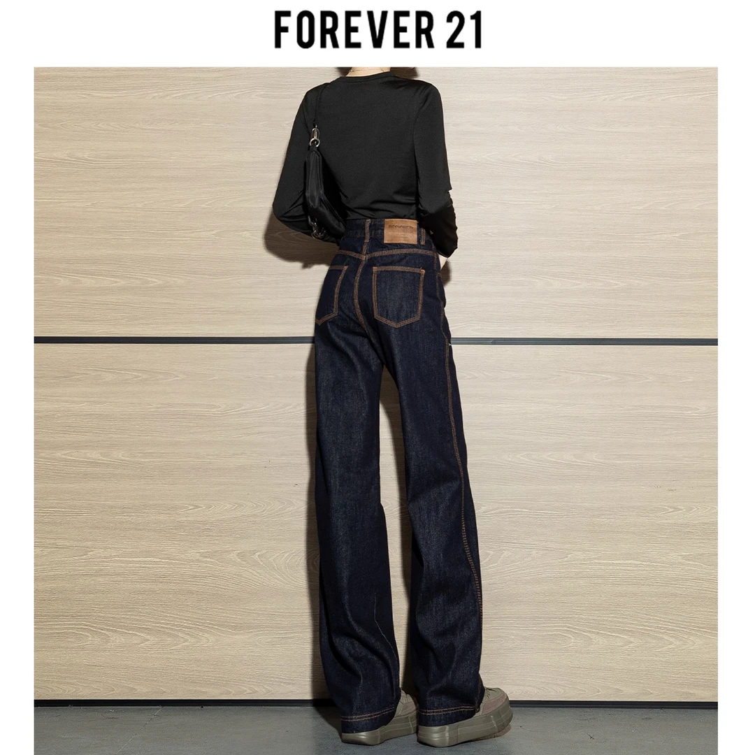 Forever 21秋冬季2025新款窄版阔腿高腰垂感显高显瘦加绒牛仔裤女