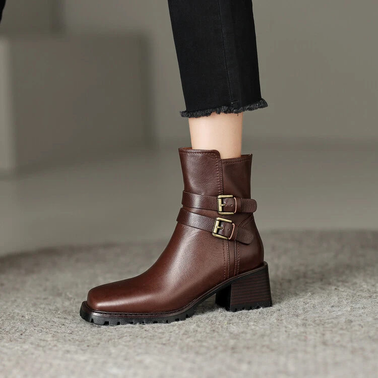 李大龙~6.5公分牛皮/英伦粗跟复古马丁靴/时尚百搭侧拉链马丁靴