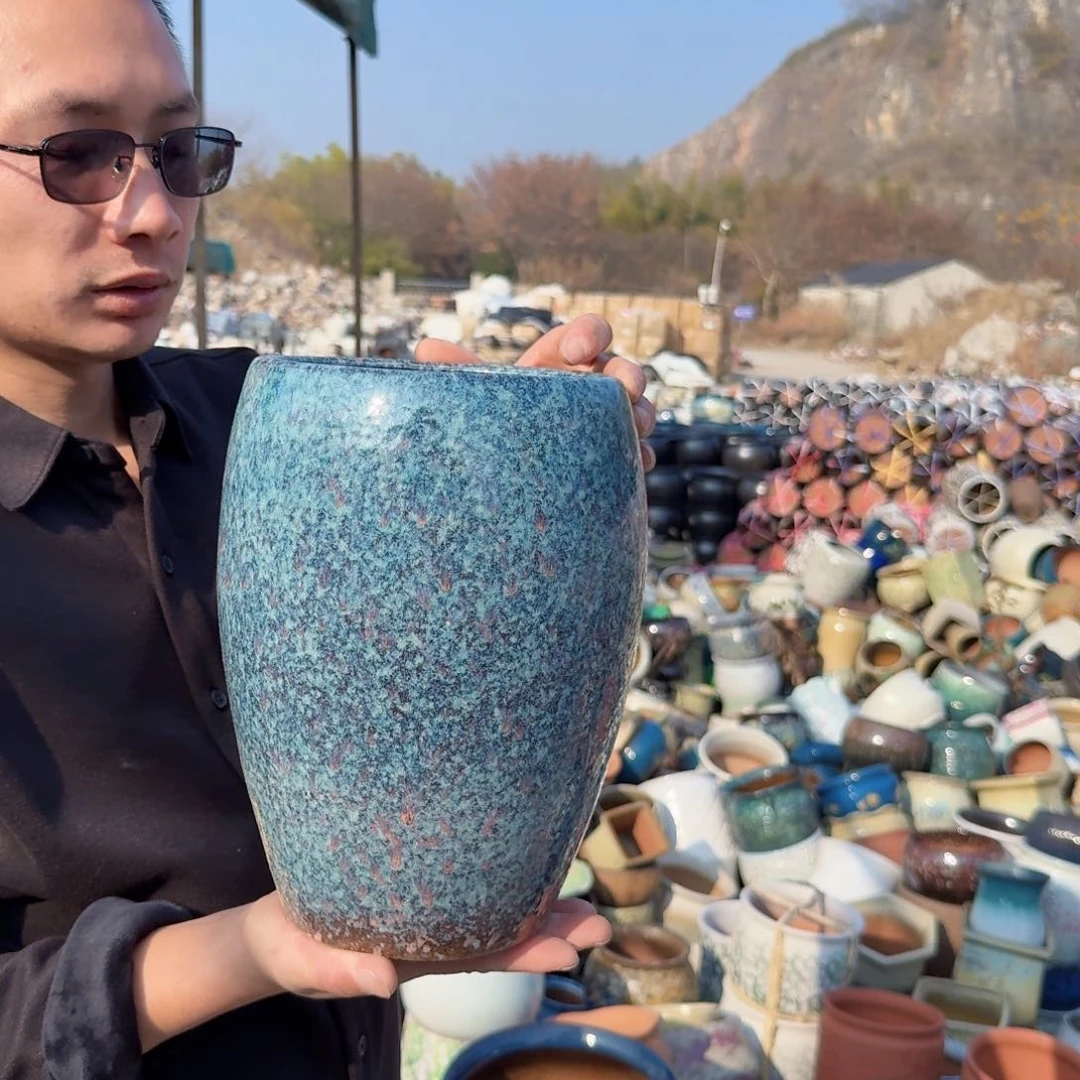 紫砂花盆口17高27（一个蛋壳蓝武