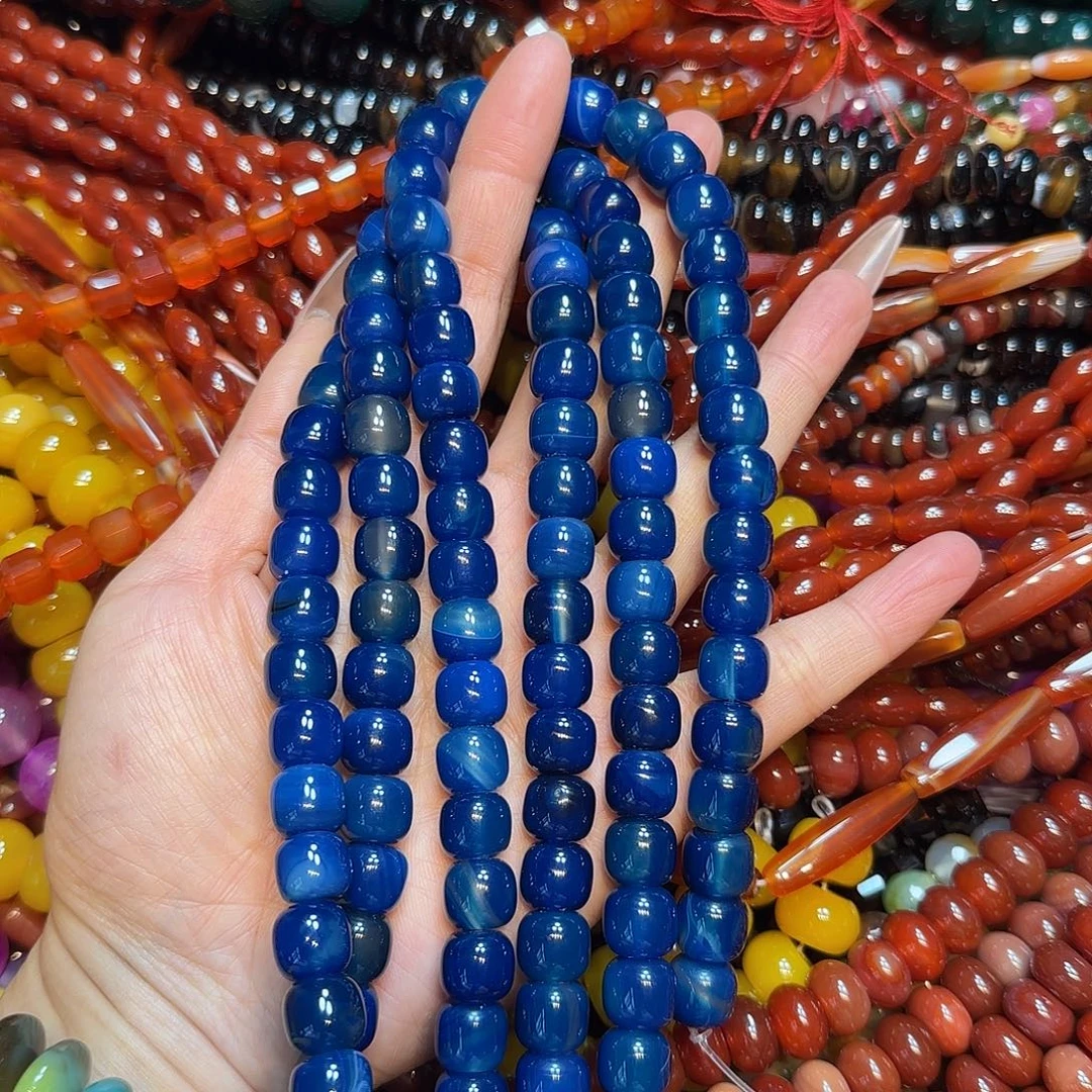 玛瑙/玉髓未镶嵌珠宝半成品11mm蓝玛瑙老行一条
