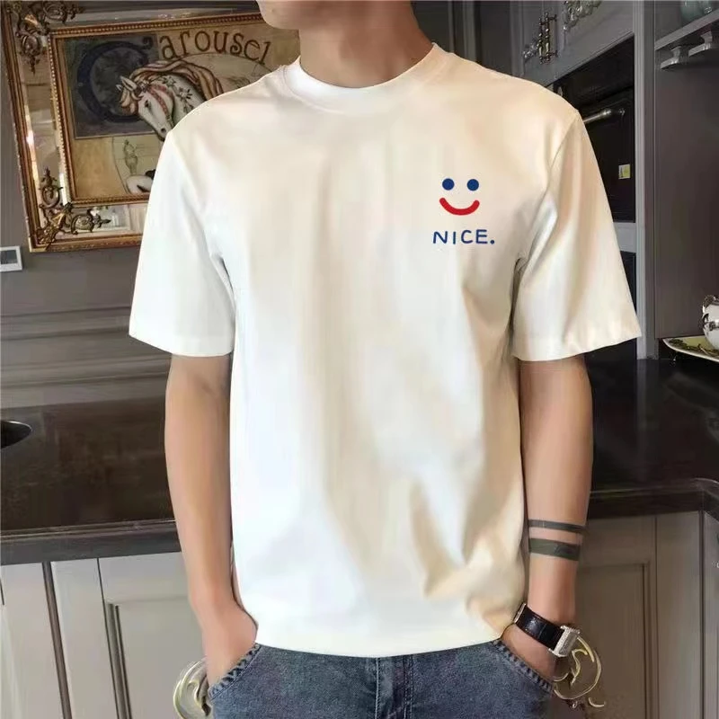 时尚潮流帅气个性印花短袖上衣T恤男士百搭夏季修身轻奢痞帅男装