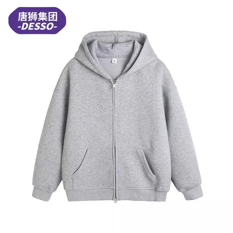 唐狮集团DESSO春秋季美式宽松复古重磅连帽卫衣开衫情侣上衣男女