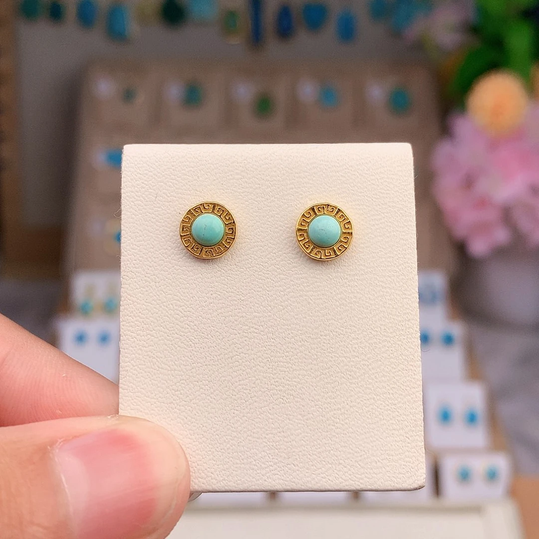 银S925镶嵌绿松石耳饰