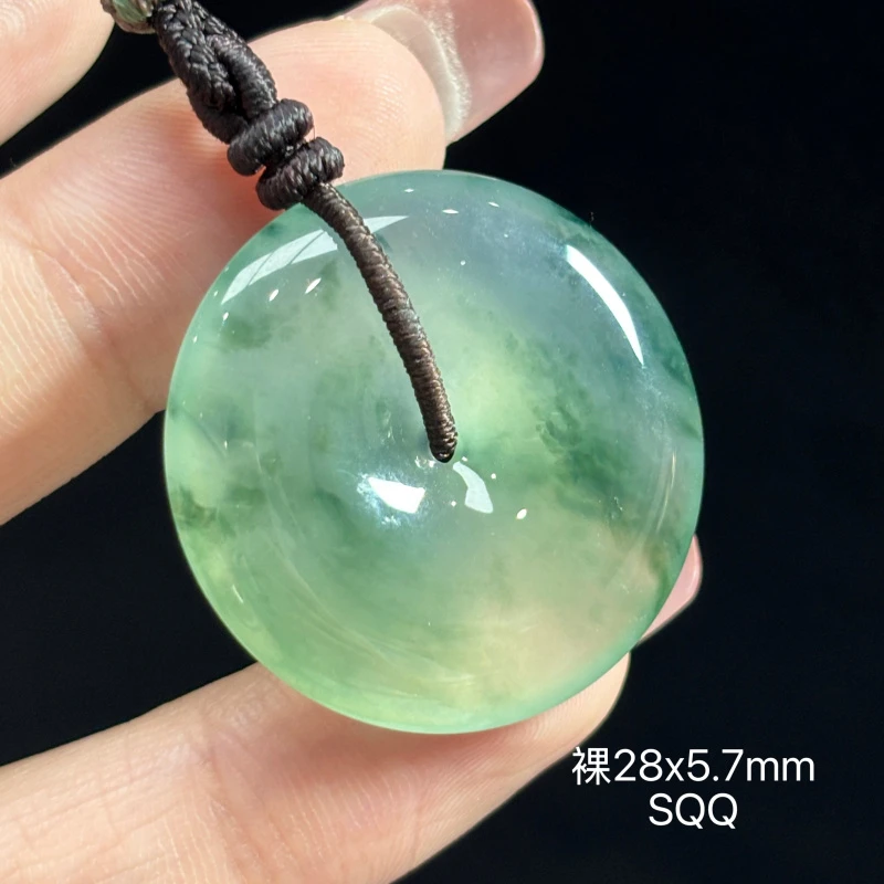 缅甸天然翡翠A货冰飘绿花平安扣吊坠SQQ（下单咨询客服）
