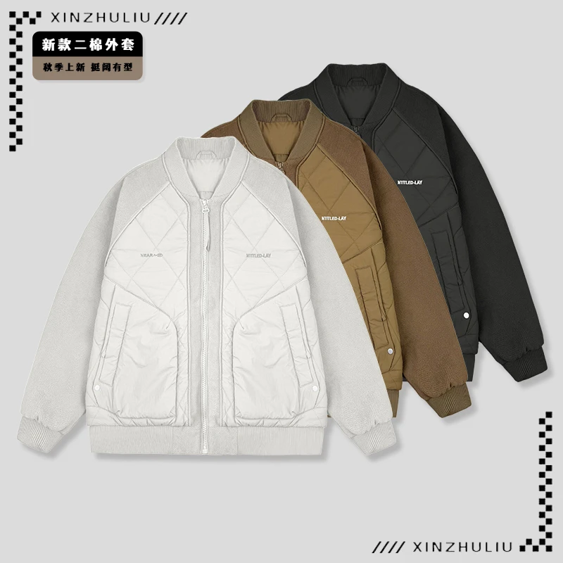 【冬季上新百搭棉服棒球领外套】潮流拼接刺绣棉服外套66300