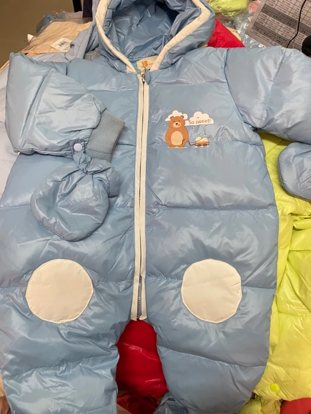 精灵帽毛球秋冬羽羽连体衣男女爬服童装